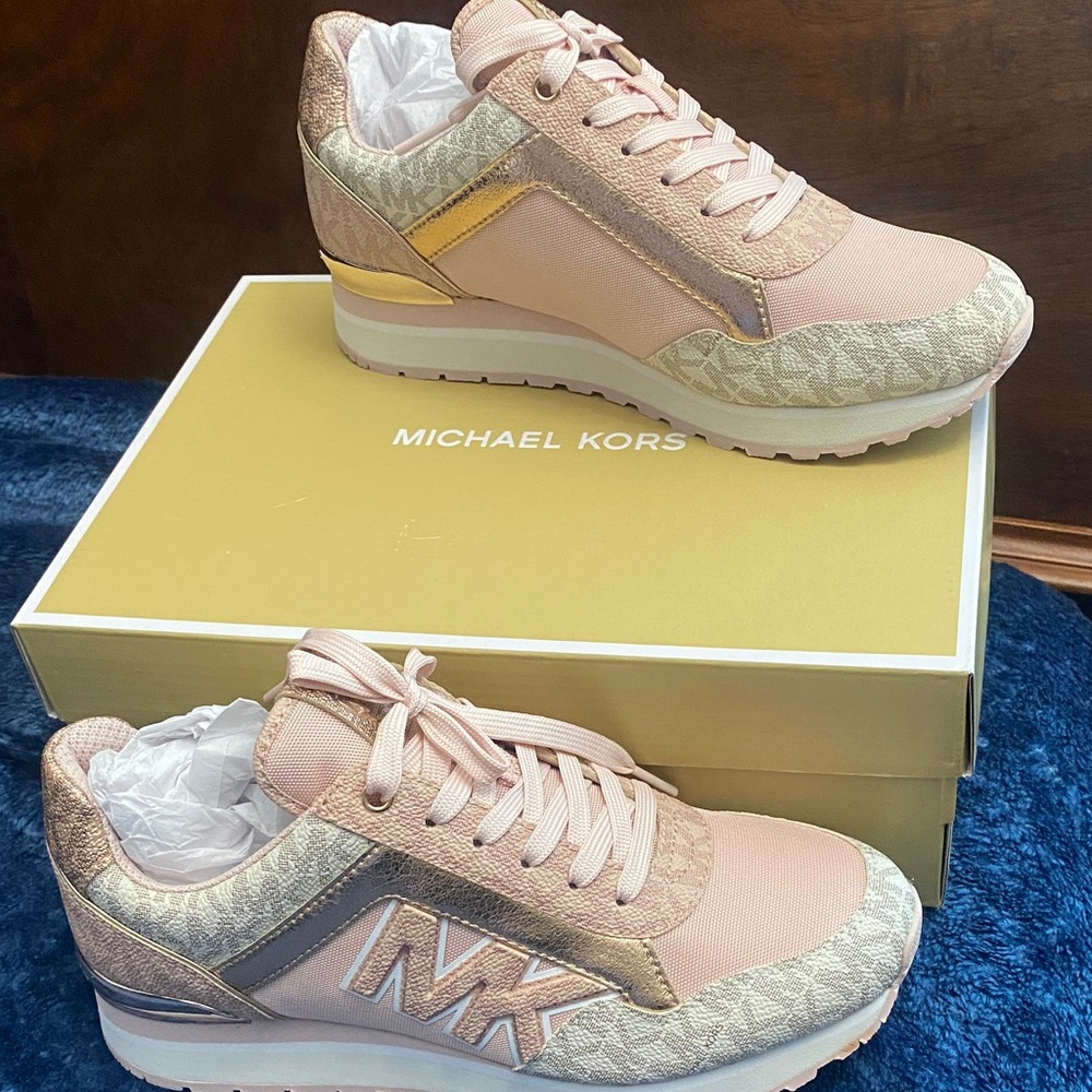 Michael Kors Blush Pink and Rose Gold Lace-Up Sneakers - Picture 4 of 9